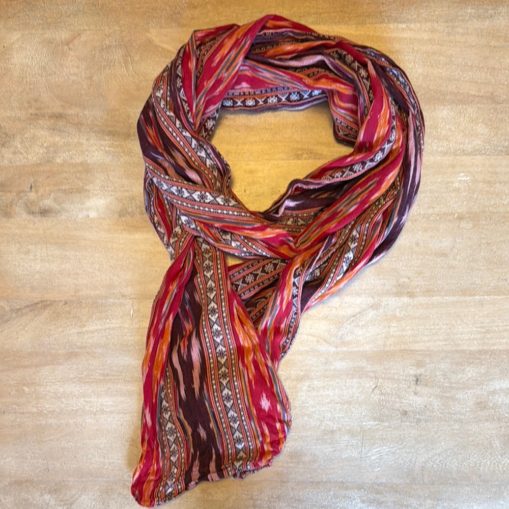 Red Patterned Scarf - image 4